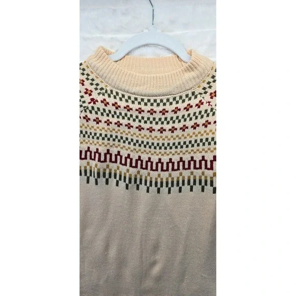 Fair Isle Mock Neck Sweater Womens Medium Cream Multi Excellent‎ Knit - Picture 3 of 6